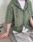 Misito Check String Hood Short Sleeve Shirt