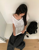 Chuking Cross Stud See-Through V-Neck Short Sleeve T-Shirt