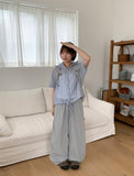 Shihyoko Seersucker Check Hood Short Sleeve Shirt