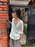 Bella Henley Neck Three Quarter Button Roll-Up T-Shirt