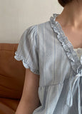 Olbe Layered Ribbon Short Sleeve Blouse