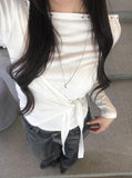 Kojin Studded Wrap Tie Off-Shoulder T-Shirt