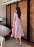 Tian Boat Neck Puff Flare Long One Piece