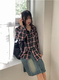 Deva vintage check brushed outer long sleeve shirt