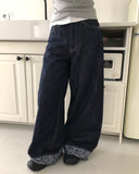 Jakan Flower Roll-up Wide Denim Pants
