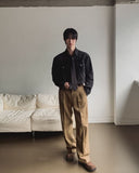 Mauve Wool Half-Banding Wide Slacks