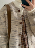 Laniko Round Mix Color Pattern Wool Knit Cardigan