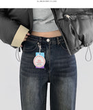 Basic Wide Fit Washing Banding Span Heated Fabric Brushed Denim Pants