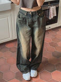 look side folding washing denim pants