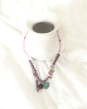 Hinning Heart Pendant Flower Bead Necklace