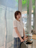 Keycon Round Shirring Short Sleeve Blouse