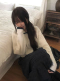 Tack Color Matching Collar Wool Knit Cardigan