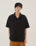 Open collar linen like short sleeve shirt