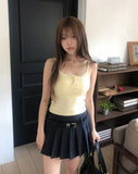 Heming Ribbed Lace Button Sleeveless Top