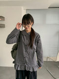 Chapney Check Shirring Round Collar Frill Shirt