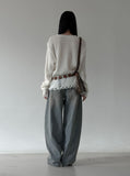 Damaged V-neck long-sleeve knit