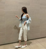 Lace Sleeveless Wrinkle Loose Fit Shirt Scrunchie Three-Piece Set