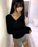 Legend Unbalanced Button V Ribbed Knit