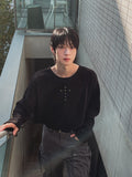 Crossing Rivet Ribbed Long Sleeve