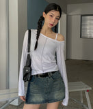 Line Overlock One Shoulder Long Sleeve