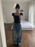 Ops Stripe Washing Denim Wide Pants