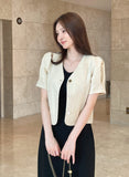 Koran V-Neck Puff Short Sleeve Tweed Jacket