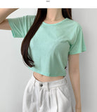 Relaxed round neck cooling summer short sleeve crop T-shirt