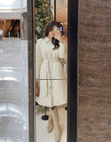 Suede Quilted Lightweight Long Padding Coat (Belt Set)