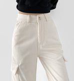 Golden Corduroy Cargo Veloa Fleece Long Wide Pants