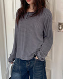 [BAONHAUS] Felts Stripe Henley Neck Long Sleeve Tee