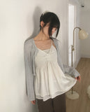 Prim chiffon layered ribbon shirring sleeveless