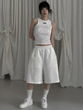 [mnem] pintuck logo bermuda shorts
