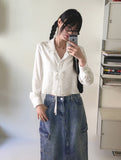 Pluck cut cargo pocket back band slit denim long skirt