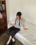 Anzo Stripe Off-Shoulder Short Sleeve T-Shirt