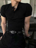 Muscle Fit Henley Neck Short Sleeve Knit