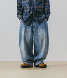 Dirty Washed Denim Balloon Pants