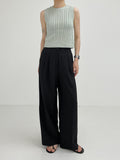 Cooling silhouette two-tuck wide slacks