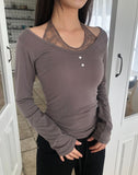 Hinb Halter Layered Button Long Sleeve T-shirt