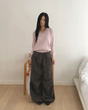Newman color matching pintuck strap wide long pants