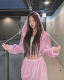 Wrinkle Velour Two Way Crop Hood Zip-Up
