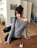 Kishi Ribbed Slit Off-Shoulder Knit