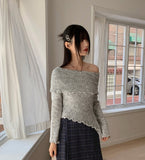 Lawton ribbed diagonal off-shoulder long sleeve knit
