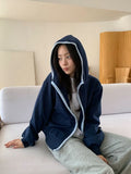 Relmerve High Neck Color Matching Hood Zip-up