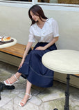 Lopiel Denim Like Banding Flare Long Skirt