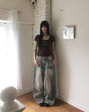 Kuro Vintage Shirring Lace Short Sleeve T-Shirt