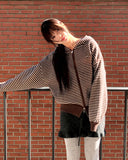 Atil Stripe Two-Way Loose Knit Hooded Zip-Up