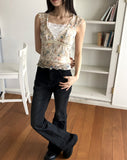 Deepin high waist hip pocket boot cut washed denim pants