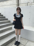 Nehru Vintage Check Collar Short Sleeve Blouse
