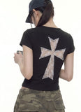 LACE BACK CROSS Short Sleeve Tee