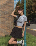 Media lettering cropped short-sleeved